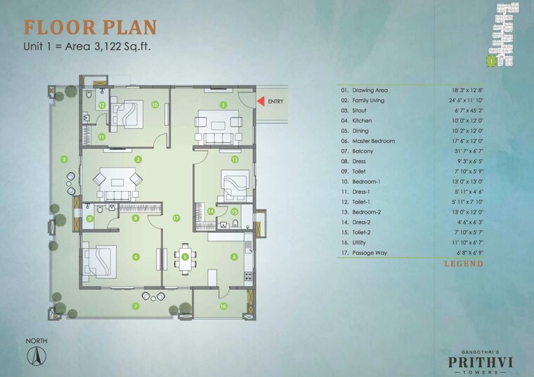 Master Plan, gangothri-prithvi-towers 3 Bedroom 2319 Sq.Ft. Apartment In Manikonda Hyderabad 9012903