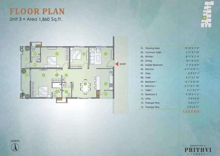 Master Plan, gangothri-prithvi-towers 3 Bedroom 1708 Sq.Ft. Apartment In Manikonda Hyderabad 9012947