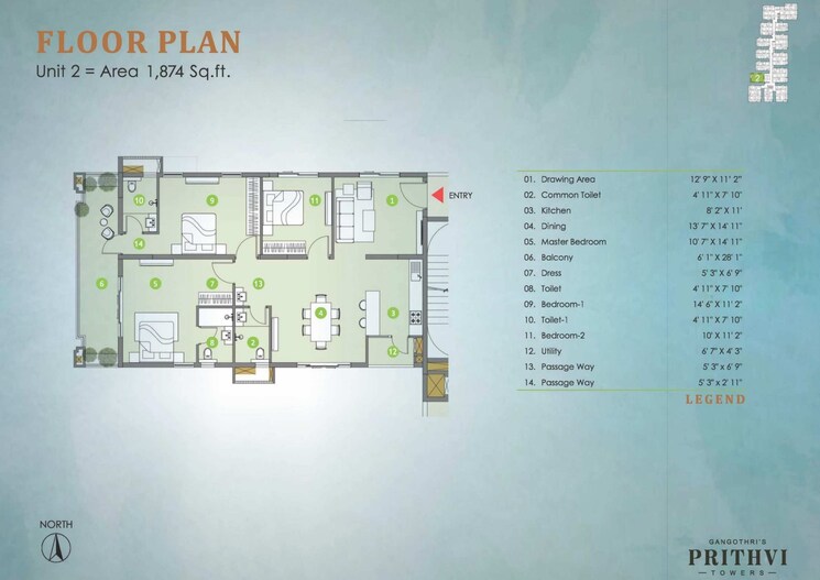 Master Plan, gangothri-prithvi-towers 3 Bedroom 1708 Sq.Ft. Apartment In Manikonda Hyderabad 9012947