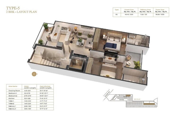 Floor Plan, suncity-vatsal-valley 2 Bedroom 1130 Sq.Ft. Apartment In Gwal Pahari Gurgaon 9013869