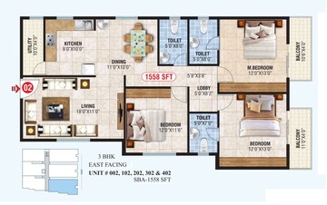 Floor Plan in 3 BHK Apartment at Jp Nagar Phase 7 – for Sale