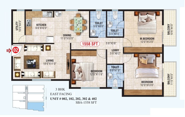 Floor Plan, jp nagar phase 7 3 Bedroom 1558 Sq.Ft. Apartment In Jp Nagar Phase 7 Bangalore 9015939