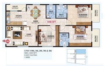 Floor Plan in 3 BHK Apartment at Jp Nagar Phase 7 – for Sale