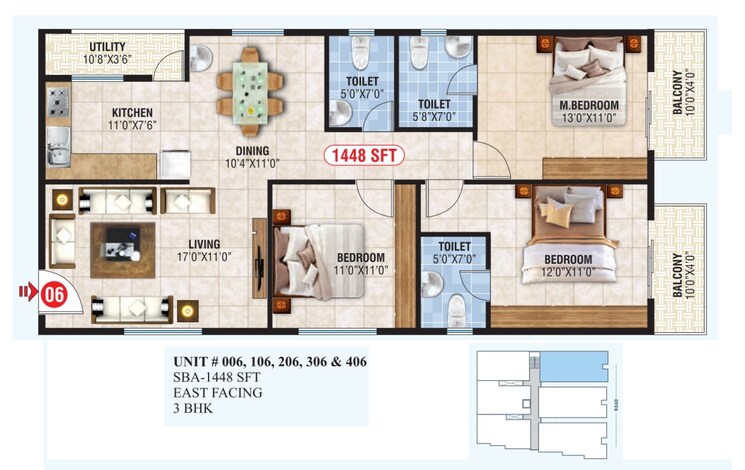 Floor Plan, jp nagar phase 7 3 Bedroom 1448 Sq.Ft. Apartment In Jp Nagar Phase 7 Bangalore 9015986