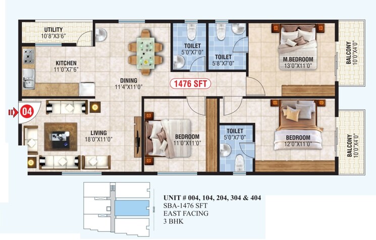 Floor Plan, jp nagar phase 7 3 Bedroom 1476 Sq.Ft. Apartment In Jp Nagar Phase 7 Bangalore 9016019