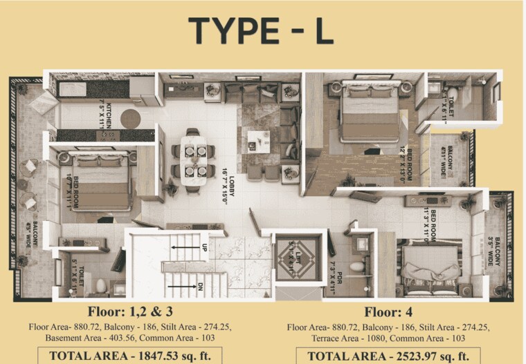 Floor Plan, rof-pravasa 3.5 Bedroom 1850 Sq.Ft. Builder Floor In Sector 88a Gurgaon 9017456