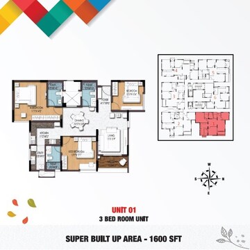 Floor Plan in 3 BHK Apartment at Birla Apple Aroma, Jp Nagar – for Sale