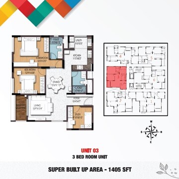 Floor Plan in 3 BHK Apartment at Birla Apple Aroma, Jp Nagar – for Sale