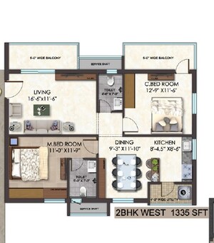 Floor Plan in 2 BHK Apartment at Udaya Skyvert, Uppal – for Sale