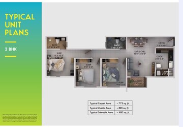 Floor Plan in 3 BHK Apartment at Provident Sunworth, Mysore Road – for Sale