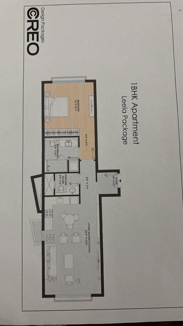 Floor Plan in 1 BHK Apartment at Bhartiya Leela Residences, Thanisandra Main Road – for Rent