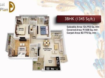 Floor Plan in 3 BHK Apartment at NCR Monarch, Sector 1 Greater Noida – for Sale