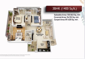 Floor Plan in 3 BHK Apartment at NCR Monarch, Sector 1 Greater Noida – for Sale