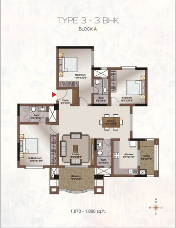 Floor Plan in 3 BHK Apartment at Horamavu – for Sale