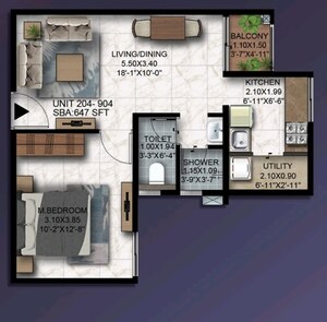 Floor Plan in 1 BHK Apartment at Mahaveer Highlands, Kengeri – for Sale