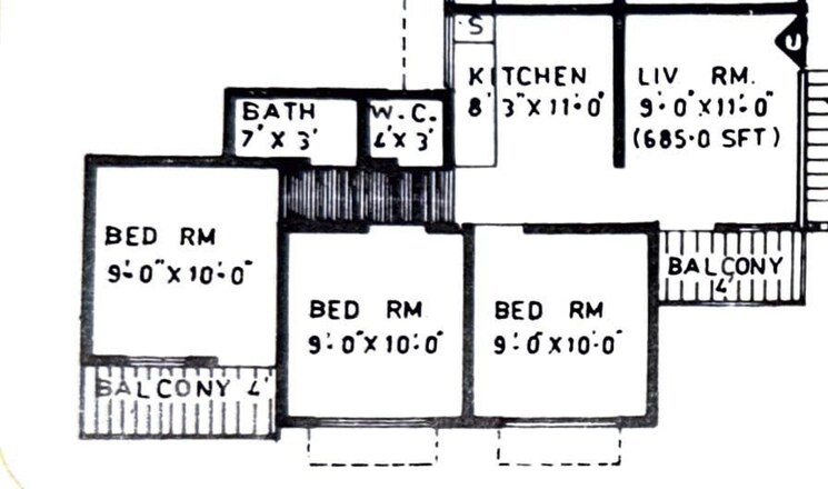 Floor Plan, sector 5 3 Bedroom 685 Sq.Ft. Apartment In Sector 5 Thane 9029703