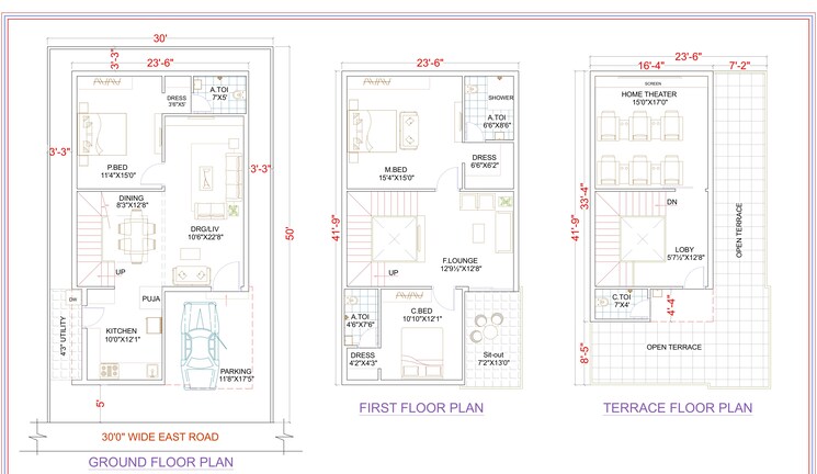 Floor Plan, beeramguda 3 Bedroom 2507 Sq.Ft. Villa In Beeramguda Hyderabad 9031265