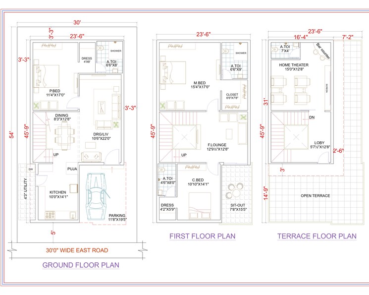 Floor Plan, beeramguda 3 Bedroom 2815 Sq.Ft. Villa In Beeramguda Hyderabad 9032724