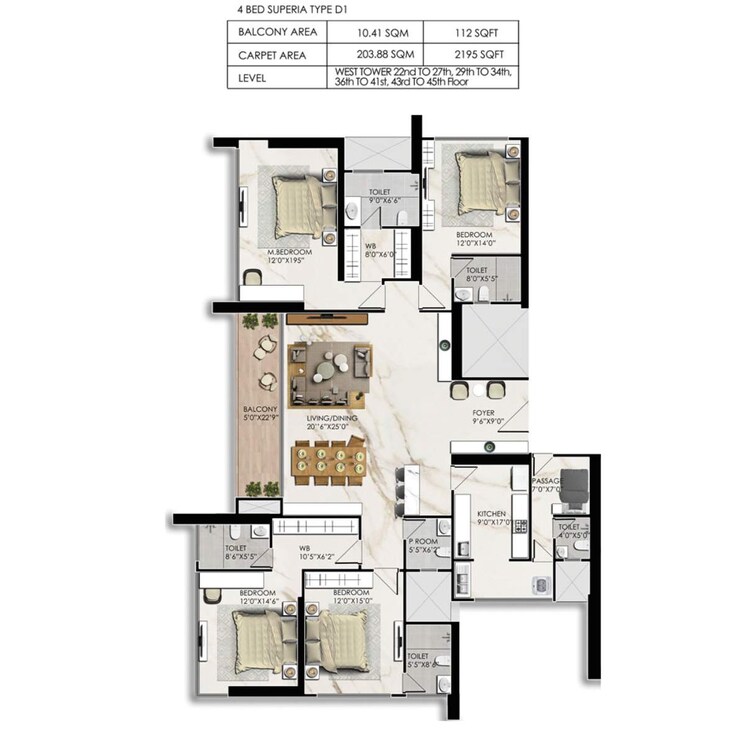 Floor Plan, prestige-jasdan-classic 3 Bedroom 1256 Sq.Ft. Apartment In Mahalaxmi Mumbai 9032943