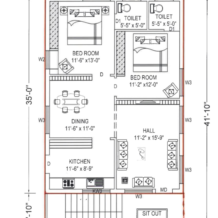 Floor Plan, sri-bhumi-eeshaanya 2 Bedroom 166 Sq.Yd. Independent House In Gosala Vijayawada 9033126
