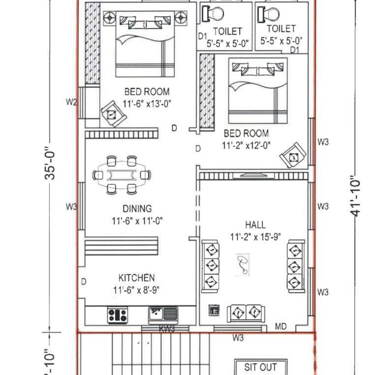 Floor Plan, sri-bhumi-eeshaanya 2 Bedroom 166 Sq.Yd. Independent House In Gosala Vijayawada 9033126
