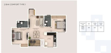 Floor Plan in 2 BHK Apartment at Provident Botanico, Whitefield – for Sale