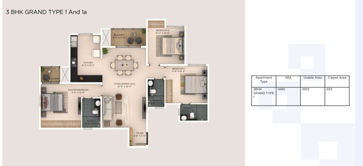 Floor Plan, provident-botanico 3 Bedroom 1494 Sq.Ft. Apartment In Whitefield Bangalore 9033426