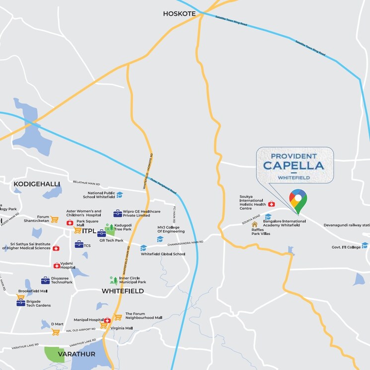 Map Location, provident-capella 2.5 Bedroom 1110 Sq.Ft. Apartment In Whitefield Bangalore 9033573