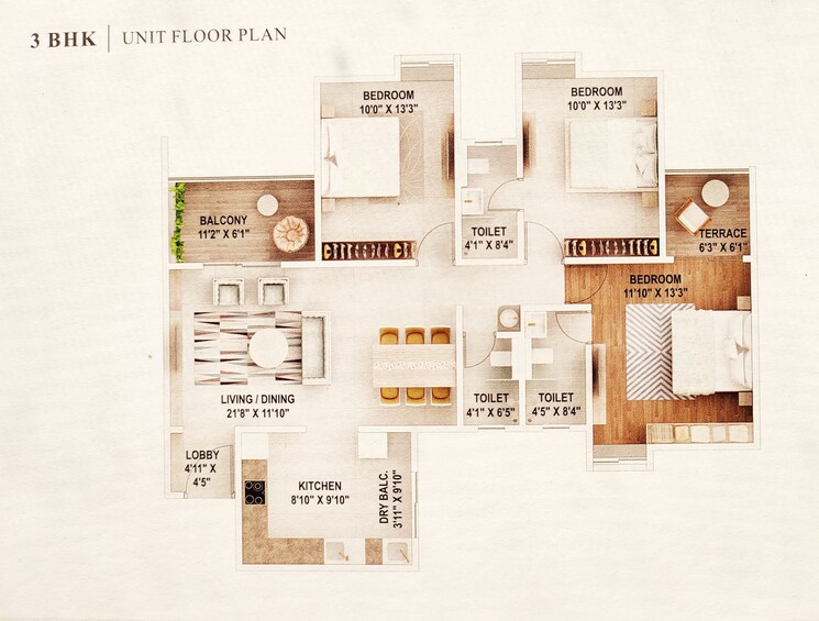 Floor Plan, lohia-unika 3 Bedroom 1133 Sq.Ft. Apartment In Hadapsar Pune 9033815