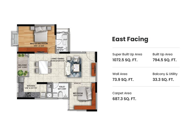Floor Plan, mana-capitol 2 Bedroom 1052 Sq.Ft. Apartment In Sarjapur Road Bangalore 8997132