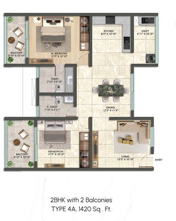 Floor Plan in 2 BHK Apartment at ELV High Garden, Whitefield – for Sale