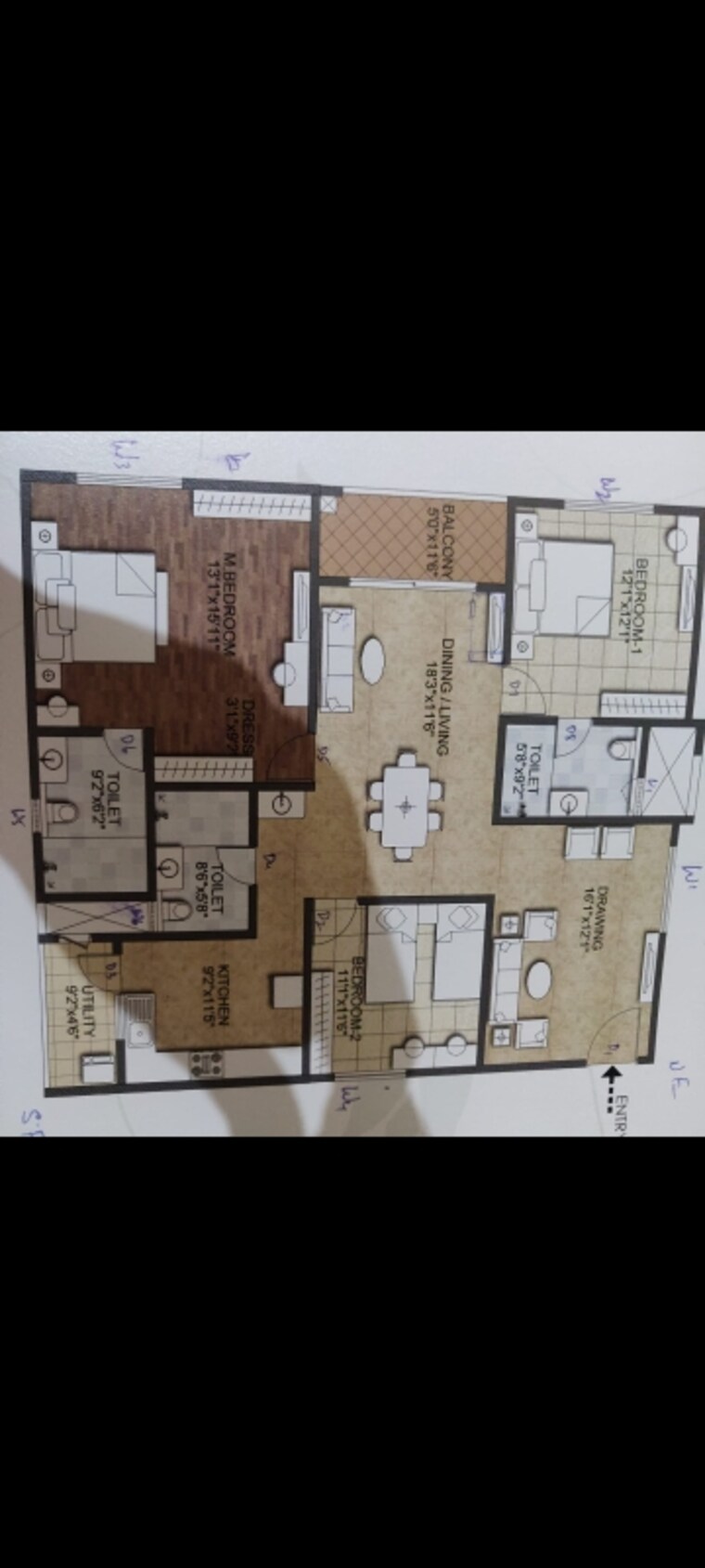 Floor Plan, aurobindo-the-regent 3 Bedroom 1950 Sq.Ft. Apartment In Kondapur Hyderabad 9034791