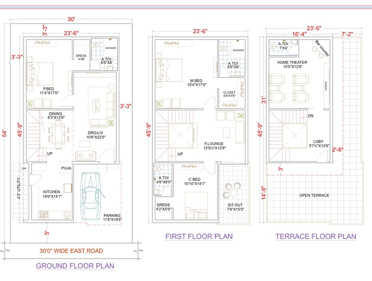 Floor Plan, beeramguda 3 Bedroom 2814 Sq.Ft. Villa In Beeramguda Hyderabad 9035271