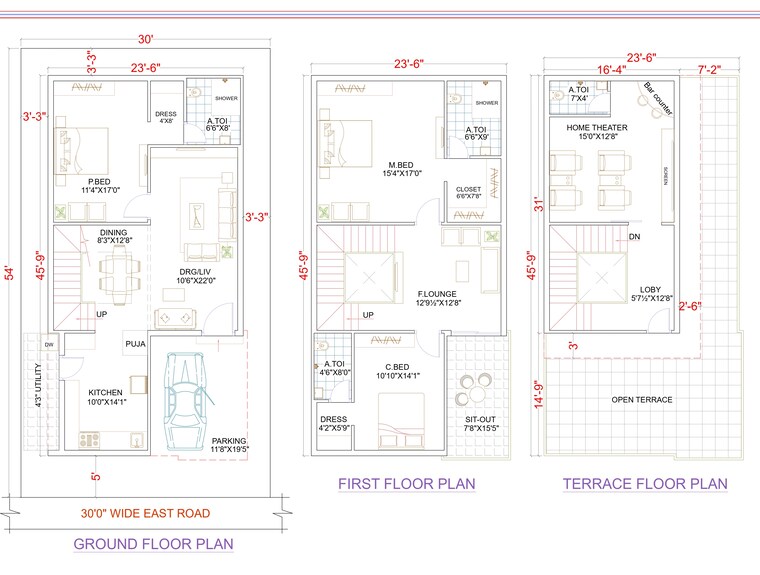 Floor Plan, beeramguda 3 Bedroom 2814 Sq.Ft. Villa In Beeramguda Hyderabad 9035271