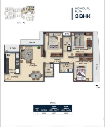 Floor Plan in 3 BHK Apartment at Naman Habitat, Andheri West – for Sale