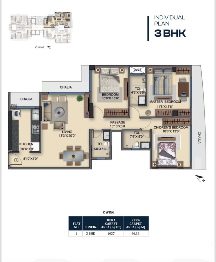 Floor Plan, naman-habitat 3 Bedroom 1037 Sq.Ft. Apartment In Andheri West Mumbai 9035954