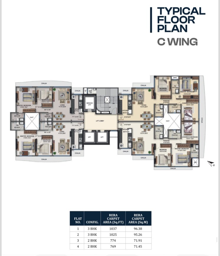 Floor Plan, naman-habitat 3 Bedroom 1037 Sq.Ft. Apartment In Andheri West Mumbai 9035954
