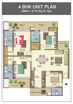 Floor Plan in 4 BHK Apartment at Skyline Park, Vip Road – for Sale