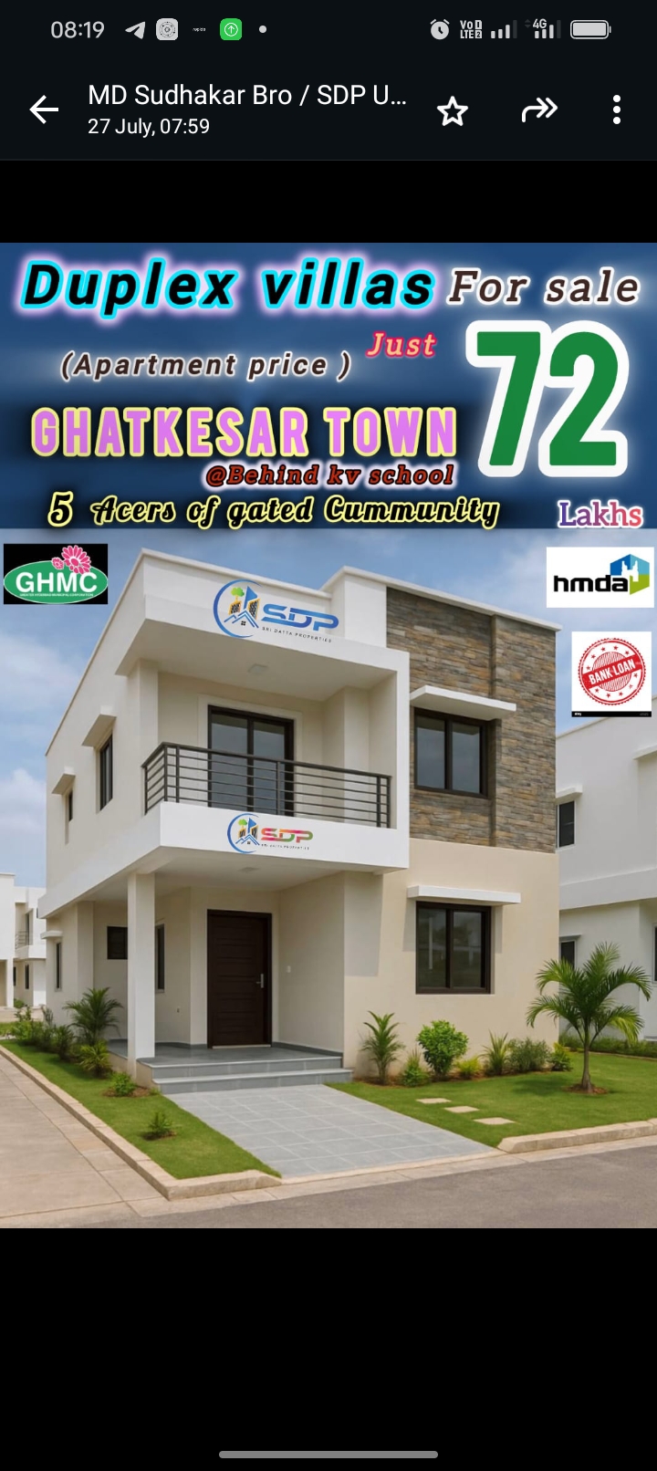 3 BHK + Servant Room Villa For Sale in Ghatkesar