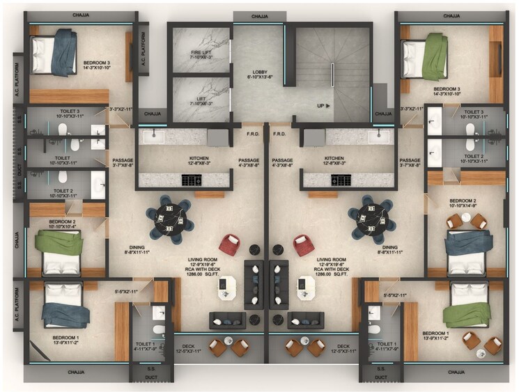 Floor Plan, baf-na-siddhgiri 3 Bedroom 1286 Sq.Ft. Apartment In Dadar East Mumbai 9038003