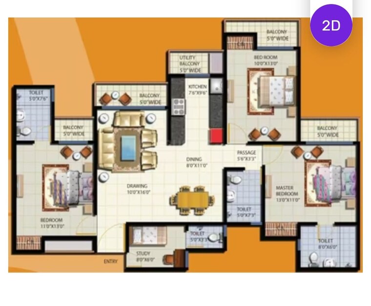 Floor Plan, anthem-french-apartments 3.5 Bedroom 1745 Sq.Ft. Apartment In Sector 16b Greater Noida Greater Noida 9038798