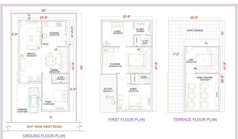 Floor Plan, beeramguda 3 Bedroom 2525 Sq.Ft. Villa In Beeramguda Hyderabad 9039352