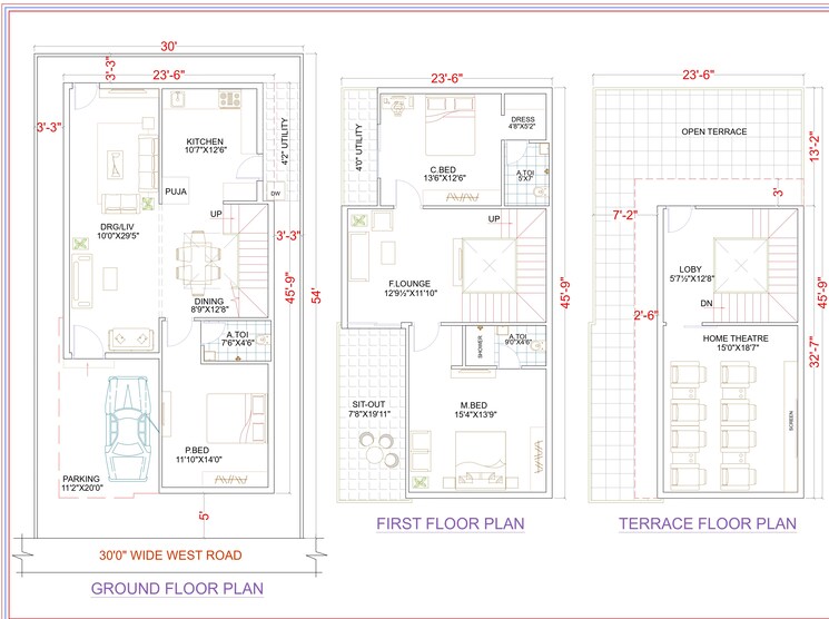 Floor Plan, wadakpally 3 Bedroom 2850 Sq.Ft. Villa In Wadakpally Hyderabad 9039568