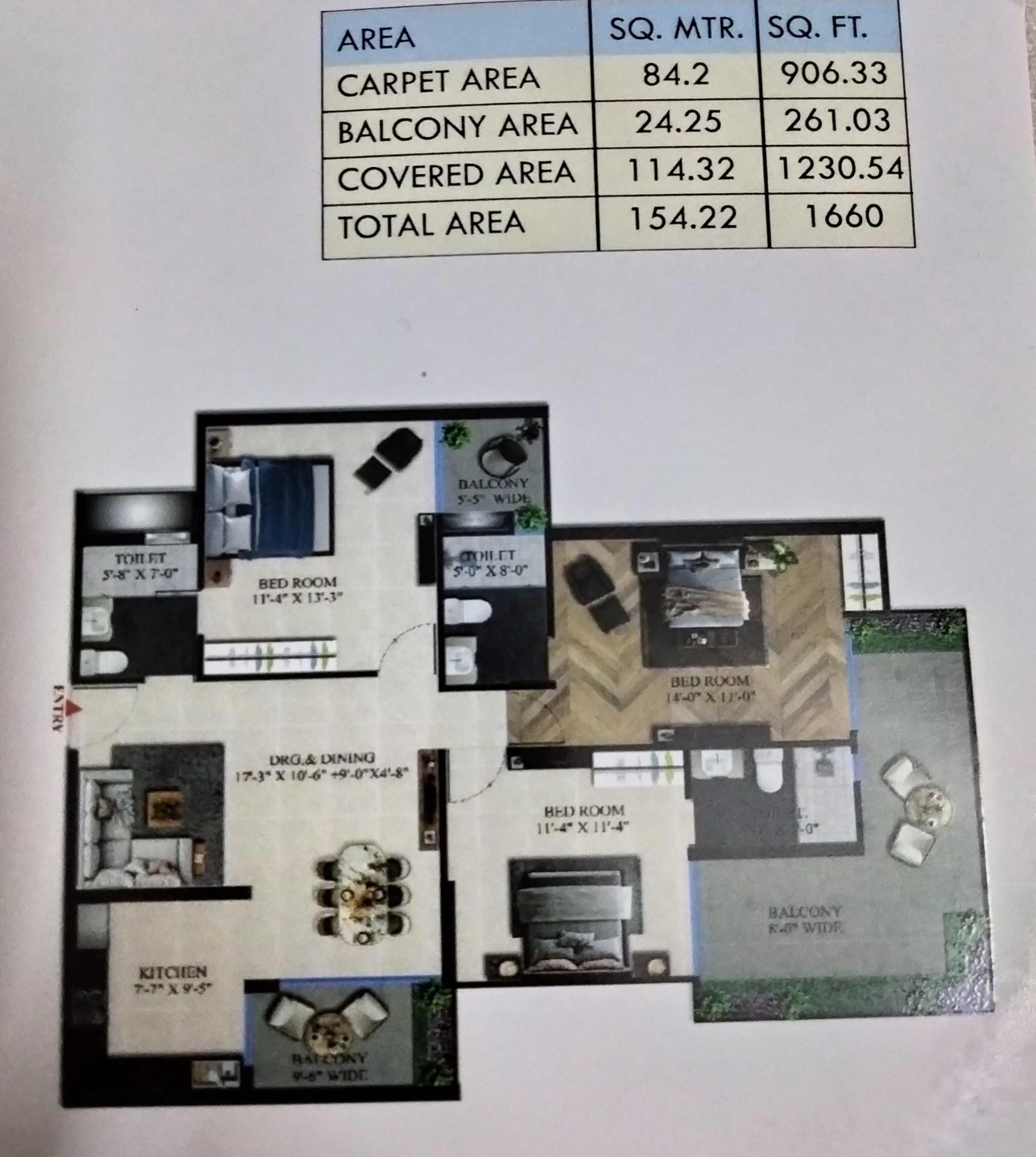 3 BHK + Extra Room Apartment For Sale in Charms Castle Phase II
