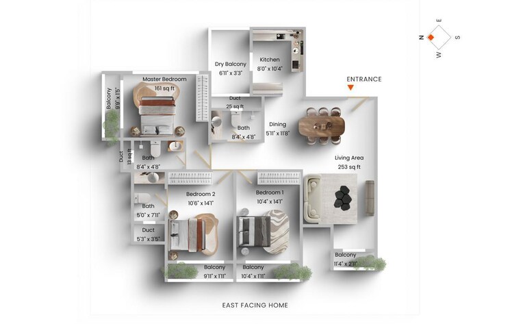 Floor Plan, k-raheja-vistas 3 Bedroom 1139 Sq.Ft. Apartment In Powai Mumbai 9040166