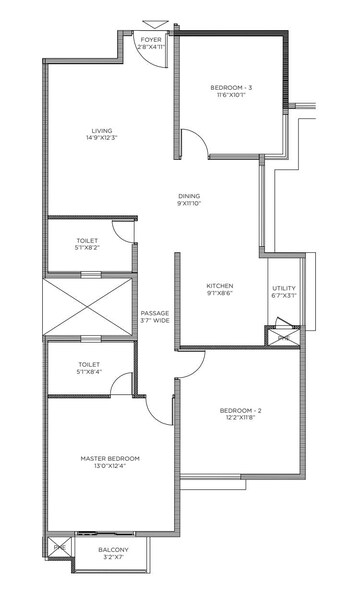 Floor Plan in 3 BHK Apartment at Mantri Webcity, Hennur – for Sale