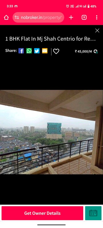 Balcony in 1 BHK Apartment at MJ Shah Centrio, Govandi – for Rent