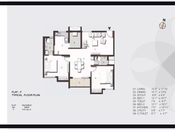 Floor Plan in 2 BHK Apartment at Jains Aashraya, Bannerghatta – for Sale