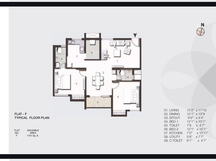 Floor Plan, jains-aashraya 2 Bedroom 1101 Sq.Ft. Apartment In Bannerghatta Bangalore 9046825