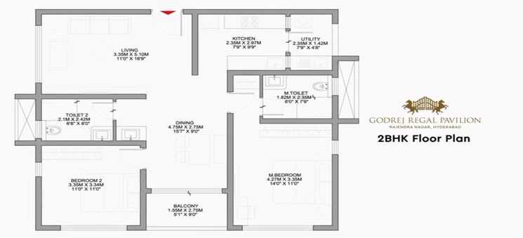 Floor Plan, godrej-regal-pavilion 2 Bedroom 1348 Sq.Ft. Apartment In Gaganpahad Hyderabad 9047332
